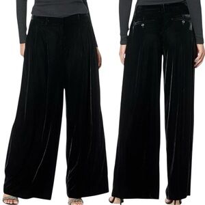 Designer Theory Black Drape Velvet Low Rise Pleated Winter Wide Leg Pant 14 NWT